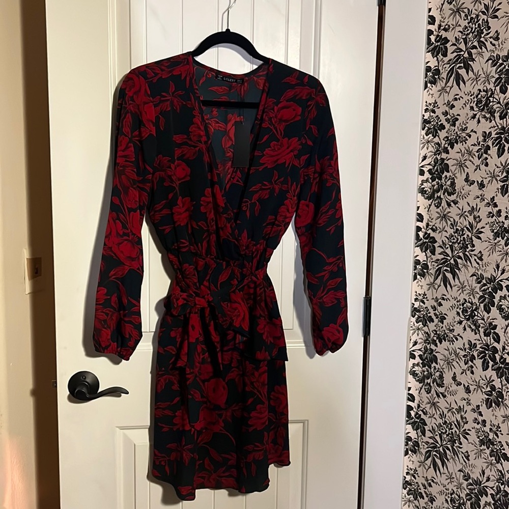Navy & Red Floral Dress